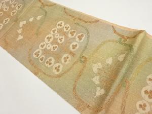 手織り紬抽象草花模様織出し袋帯